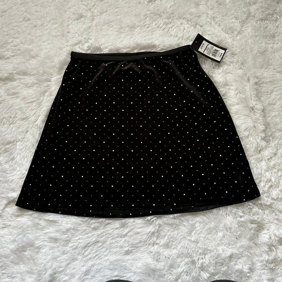 Art Class Black Velvet Polka Dot A-Line Mini Skirt Elastic Waist NWT Girls 10/12 - Picture 1 of 6